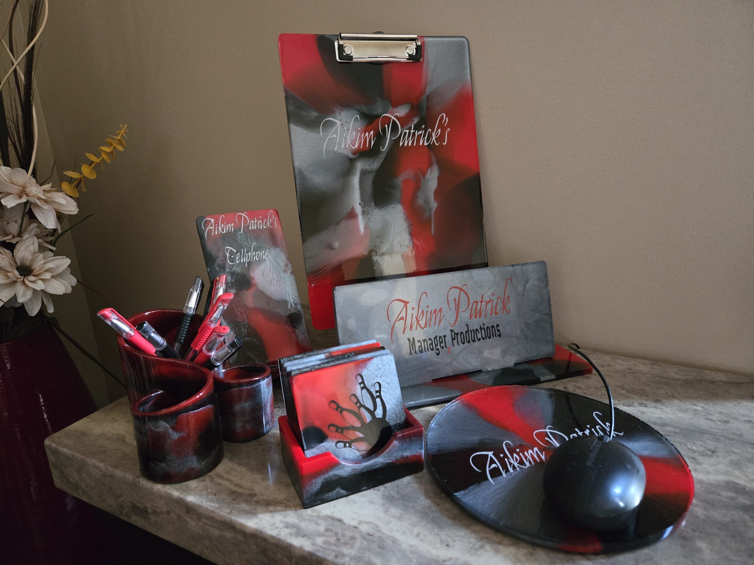 Red and black office supply set